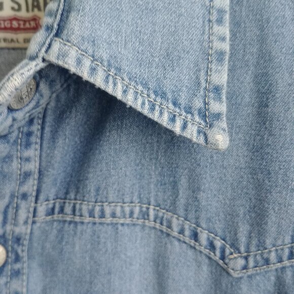 Big Star Mens 100% cotton snap front blue denim lightweight jean shirt Small - Picture 3 of 14
